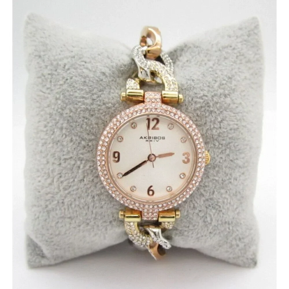 Women Akribos XXIV Crystal Quartz 27mm Analog Round Watch (G705) 